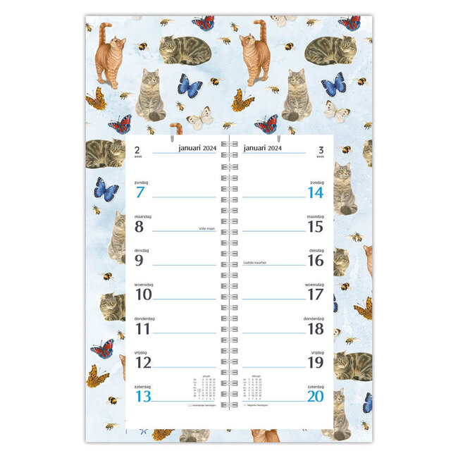 Comello Week omlegkalender - 2024 - Op schild - Franciens katten - Cats & Bugs - 21x34cm