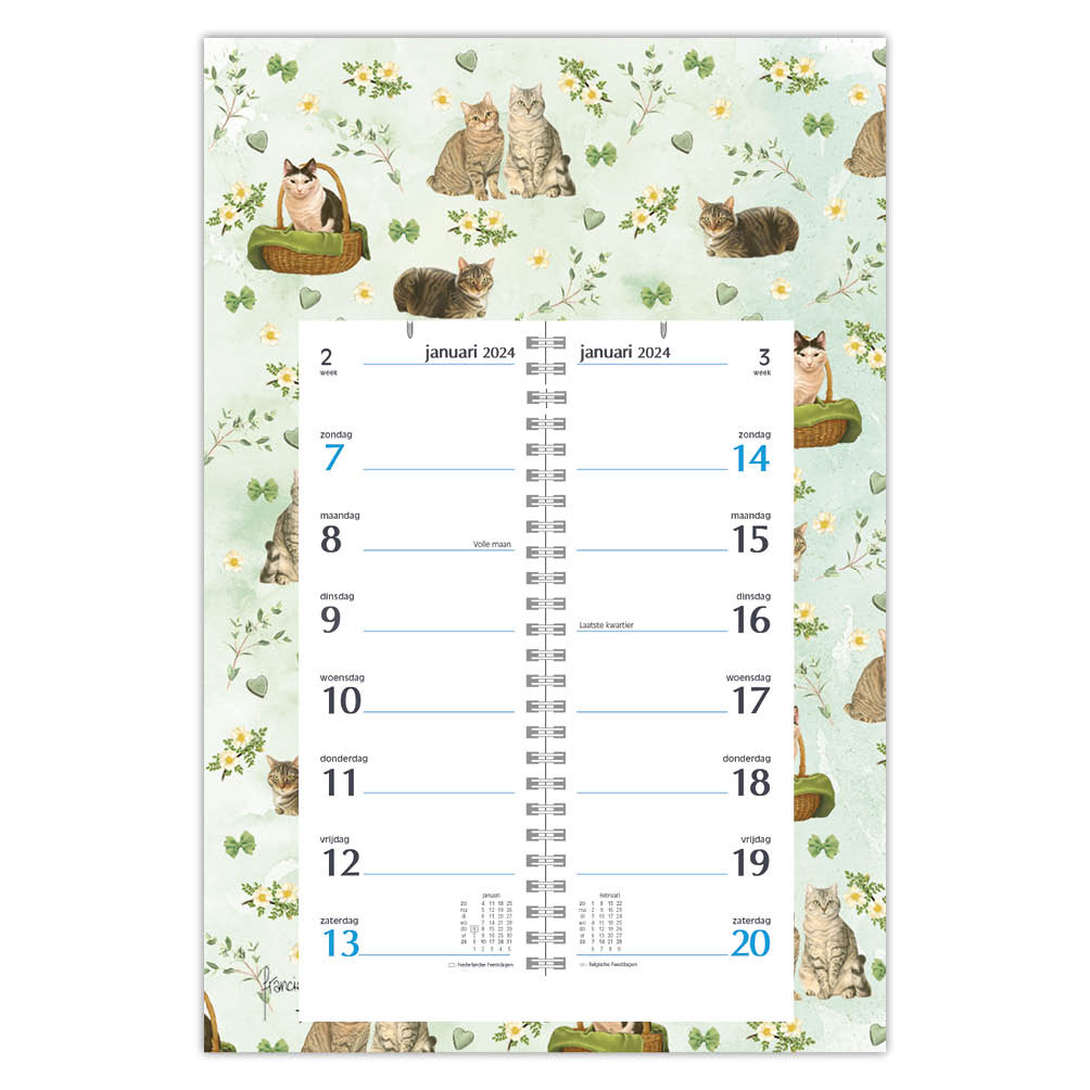 Week omlegkalender 2024 Op schild Franciens katten Lovely Green