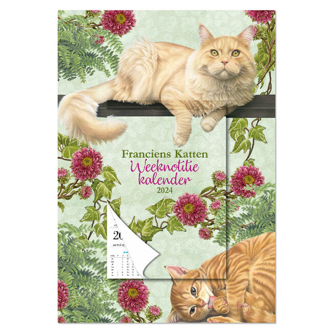 Comello Week notitiekalender - 2024 - Op schild - Franciens katten - Groene Oase - 21x34cm