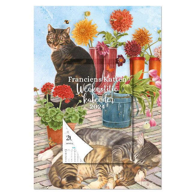 Comello Week notitiekalender - 2024 - Op schild - Franciens katten - Dahlia's - 21x34cm