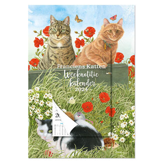 Comello Week notitiekalender - 2024 - Op schild - Franciens katten - Klaproos  - 21x34cm