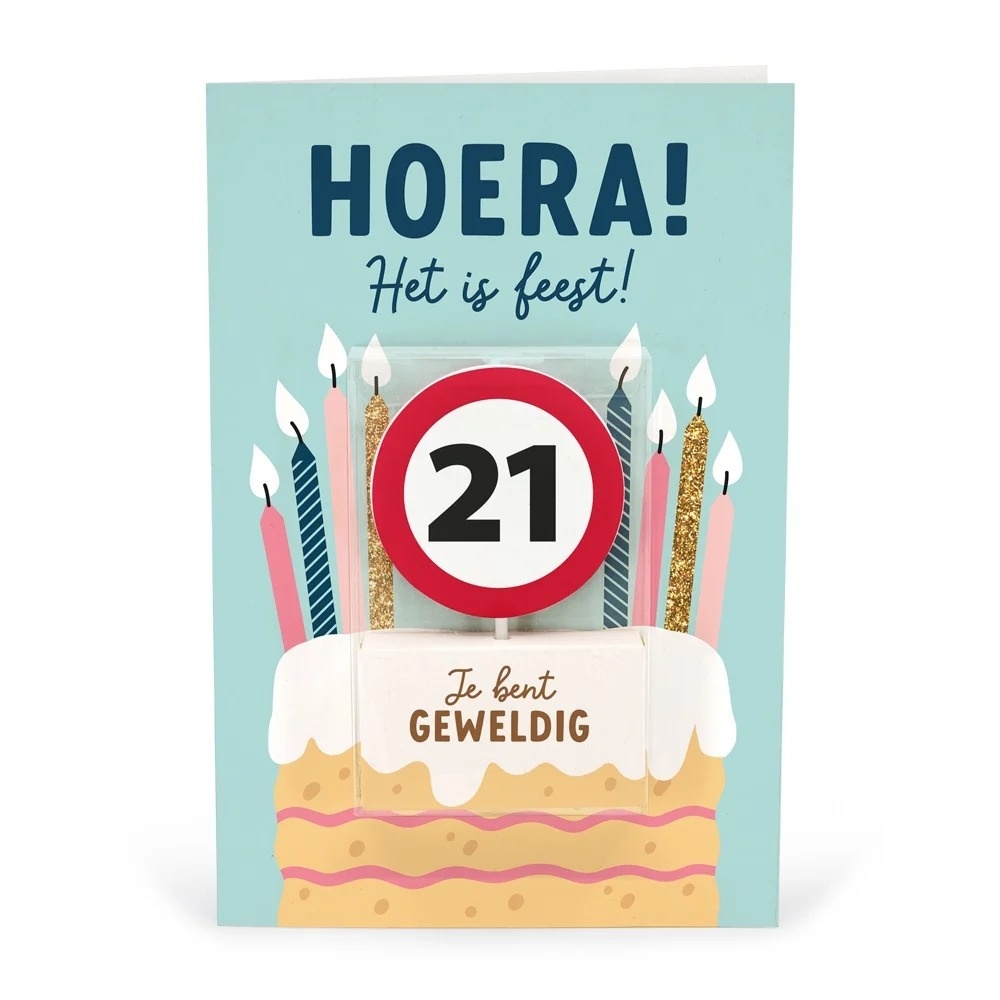 Kaart - Taartkaarsje - 21 jaar