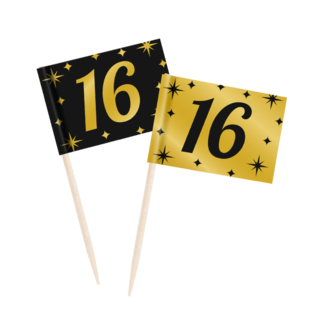 Paperdreams Prikkertjes - 16 jaar - Goud, zwart - 50st.
