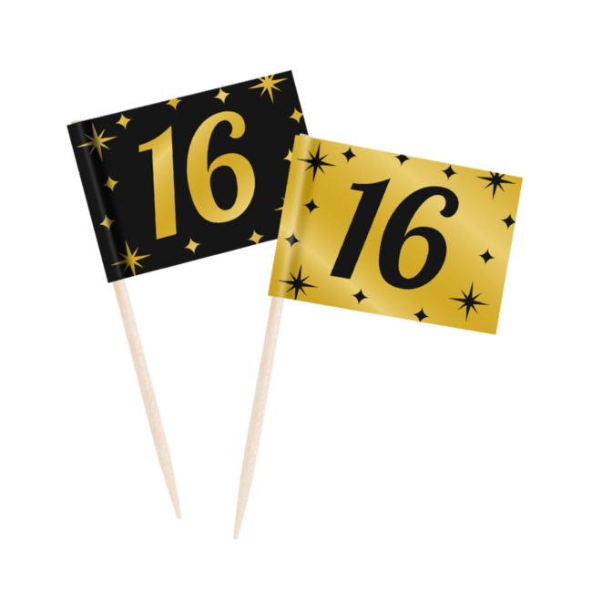 Paperdreams Prikkertjes - 16 jaar - Goud, zwart - 50st.
