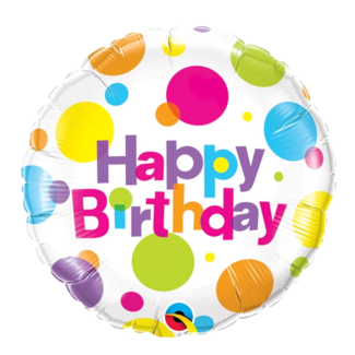 Qualatex Folieballon - Happy Birthday - Big polka dots - 46cm - Zonder vulling