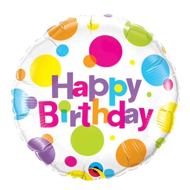 Qualatex Folieballon - Happy Birthday - Big polka dots - 46cm - Zonder vulling