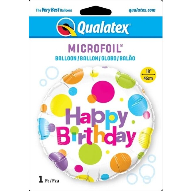 Qualatex Folieballon - Happy Birthday - Big polka dots - 46cm - Zonder vulling