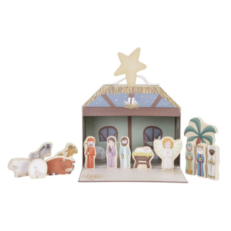 Little Dutch Speelkoffer- Kerststal - Met 14 houten figuren - 25x11x18cm