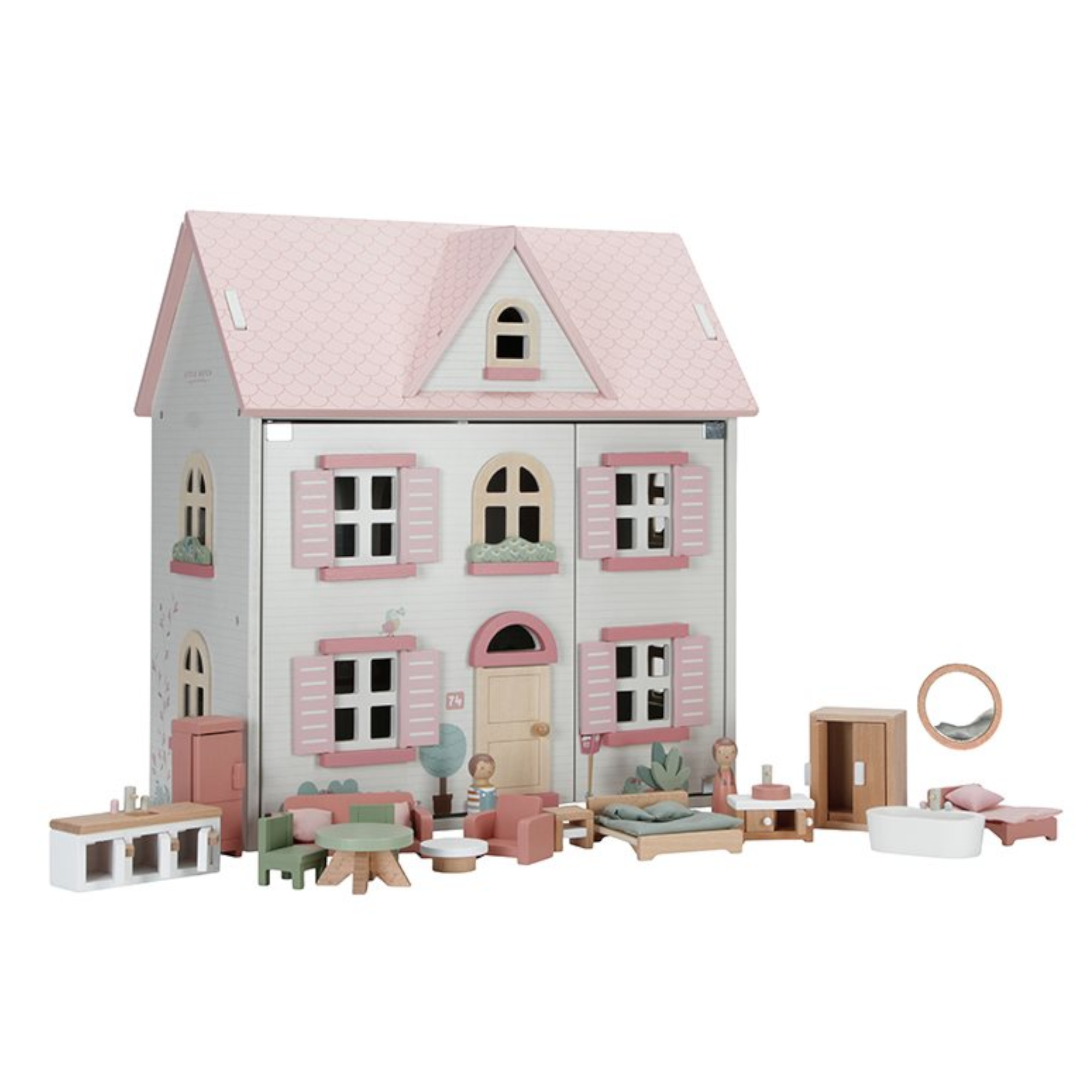 Poppenhuis - Medium - Met meubels en twee popjes