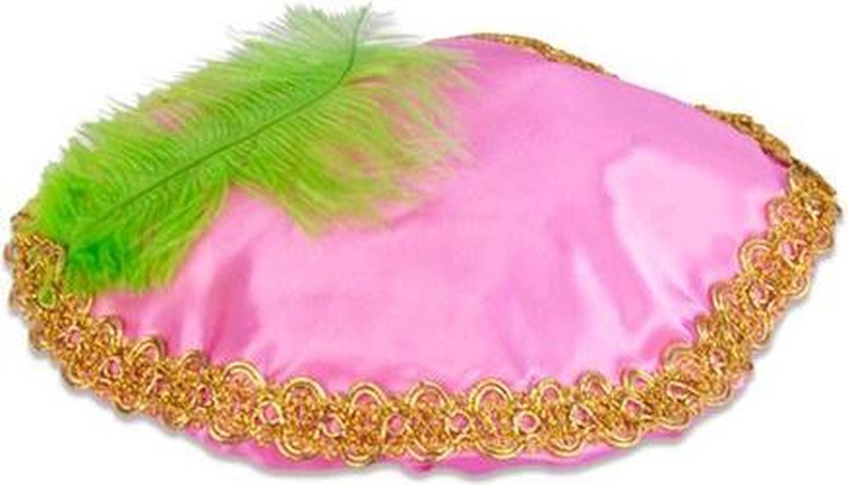 Muts - Baret - Piet - Roze - Satijn - Met veer