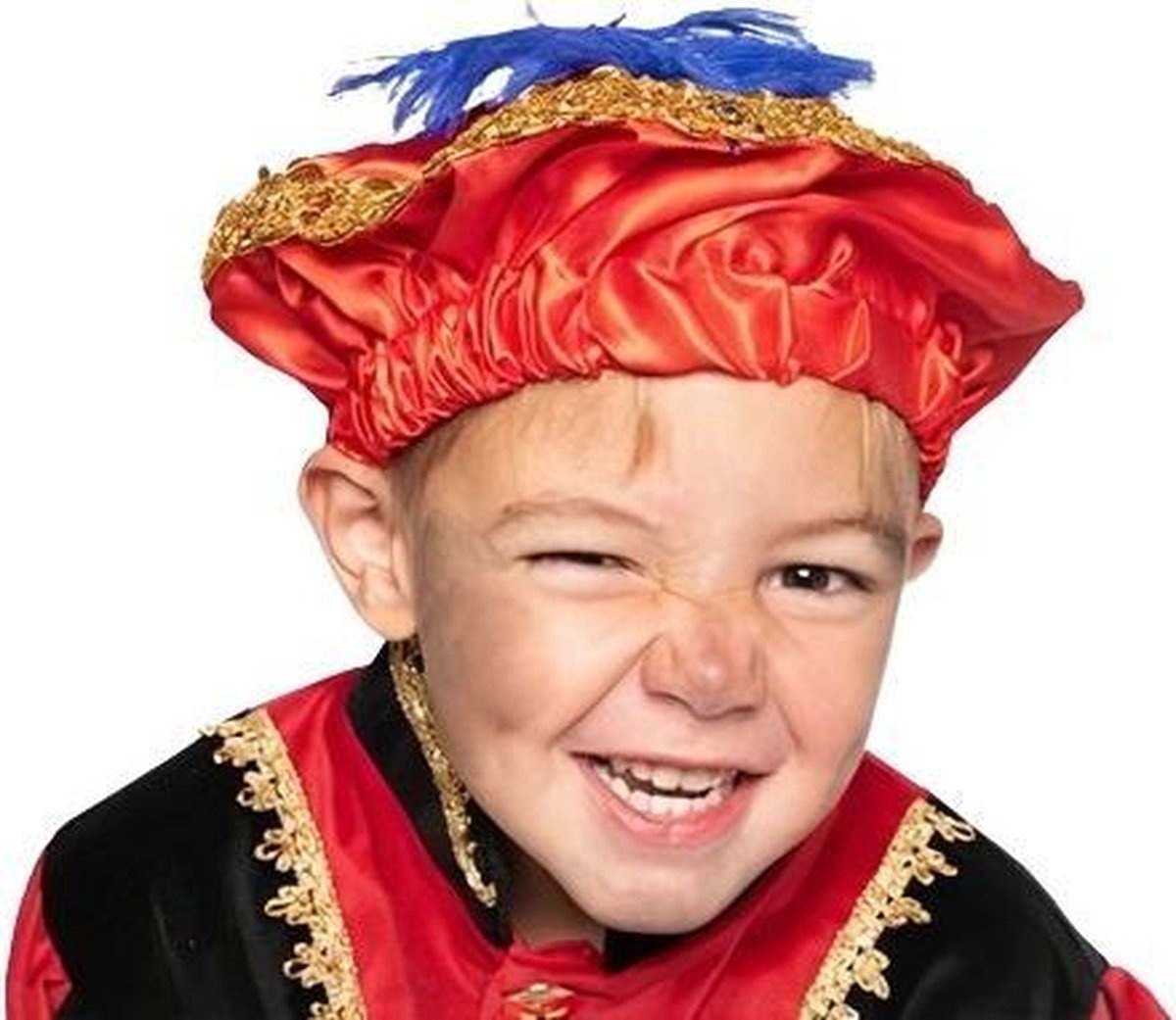 Muts - Baret - Piet - Rood - Satijn - Met veer - Kind