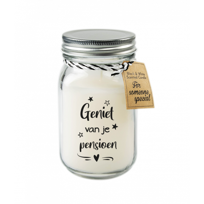 Geurkaars - Geniet van je pensioen - Zwart, wit