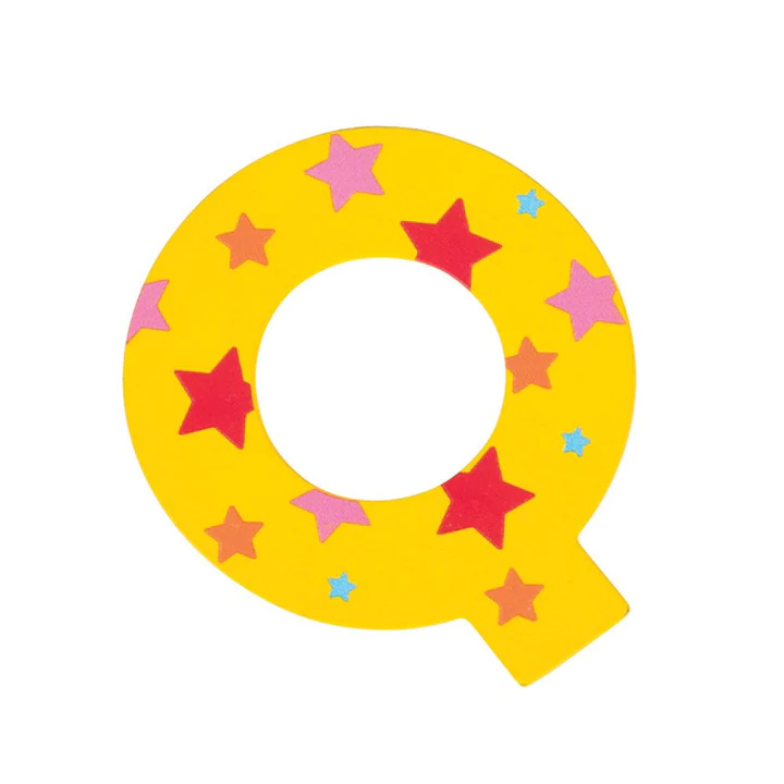 Decoratieletter - Q - Hout - 7cm - Geel