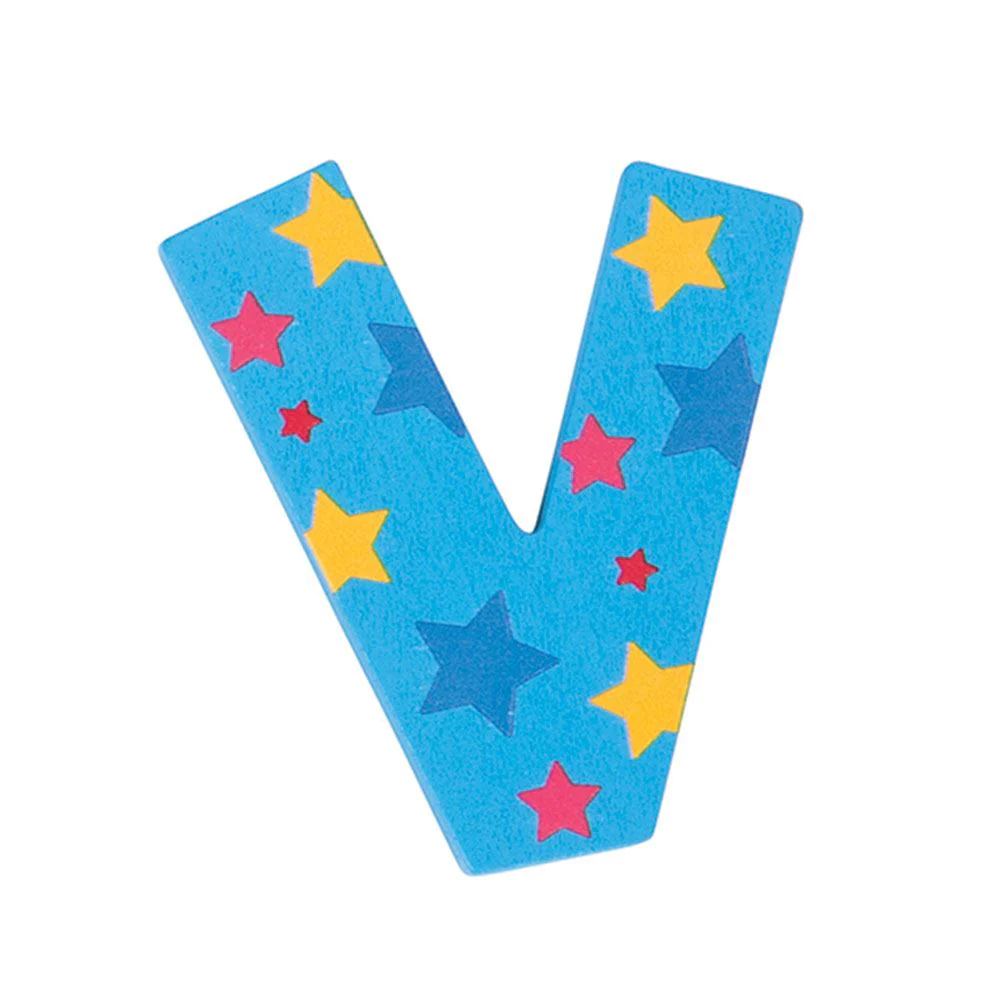 Decoratieletter - V - Hout - 7cm - Blauw