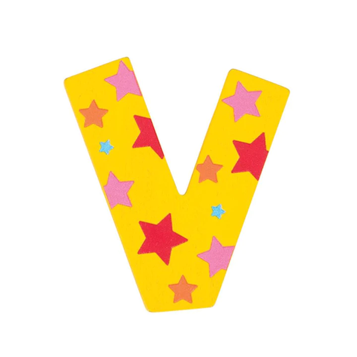 Decoratieletter - V - Hout - 7cm - Geel
