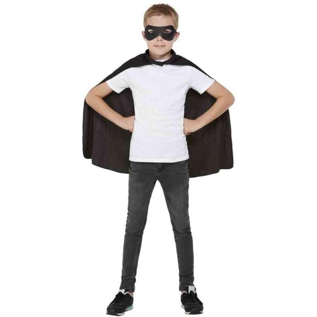 Smiffys Zwarte cape plus oogmasker - kind