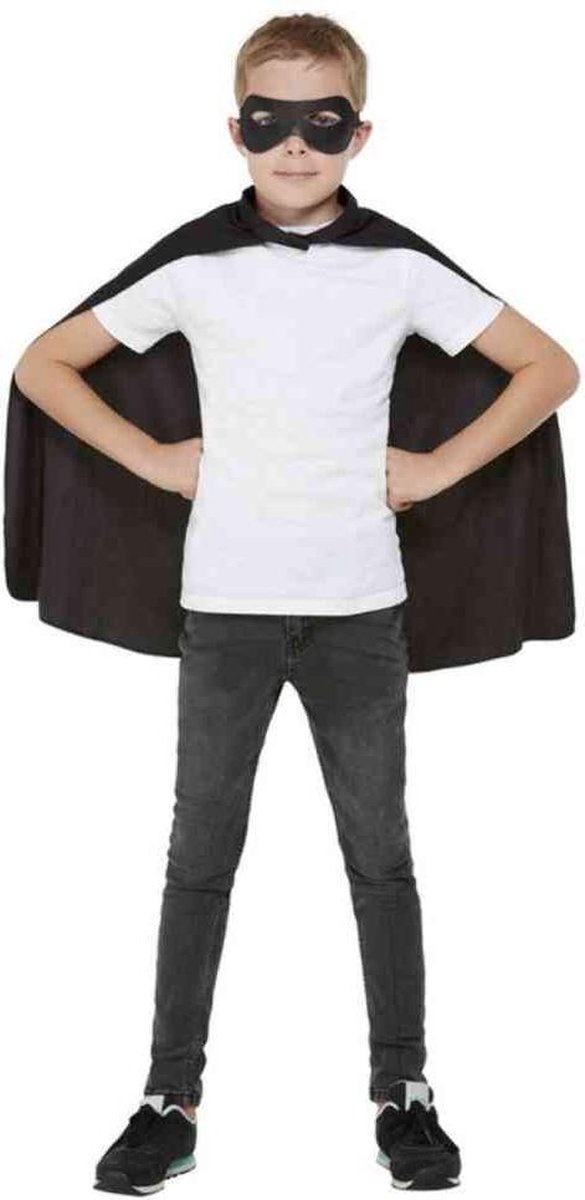 Zwarte cape plus oogmasker - kind