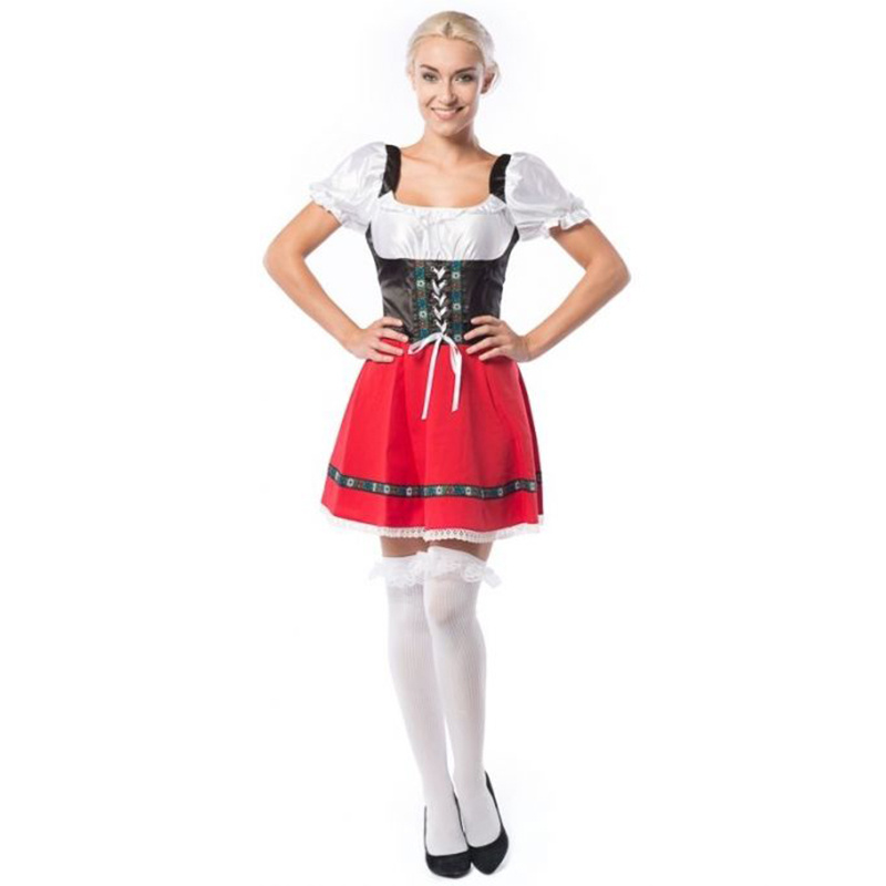 Dirndl - Jurk - Martina - Rood, zwart, wit - S