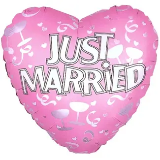 de Ballonnerie Folieballon - Just married - Hartvormig - Roze, zilver, wit - 45cm - Zonder vulling