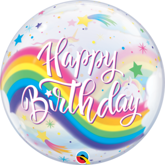 Qualatex Folieballon - Happy birthday  - Eenhoorn - Bubble - 56cm - Zonder vulling