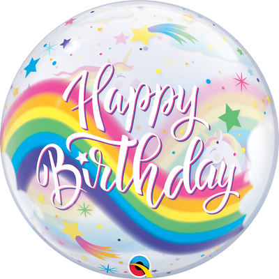 Folieballon - Happy Birthday - Eenhoorn - Bubble - 56cm - Zonder vulling