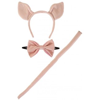 PartyXplosion Verkleedset - Varkens - Diadeem, strikje & staart - Pluche