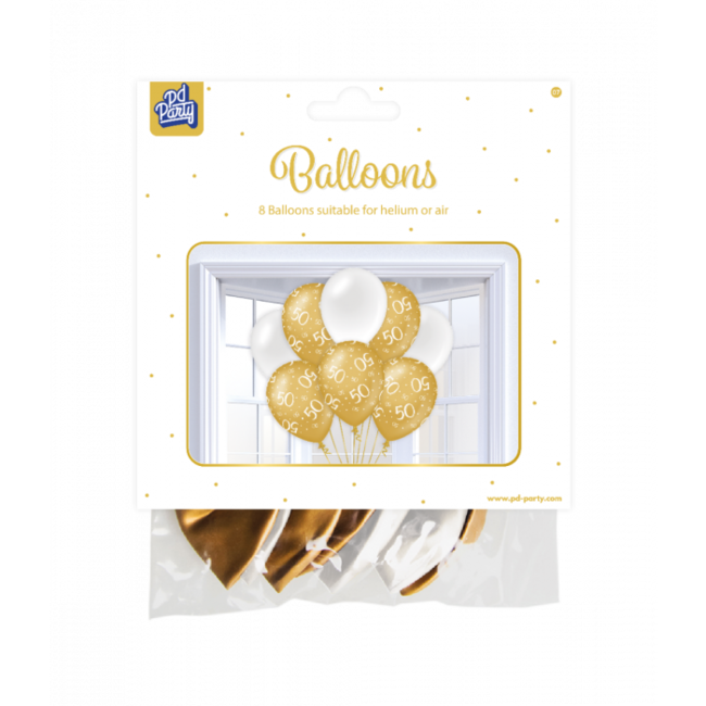 Paper Dreams Ballonnen - 50 jaar - Goud, wit - 30cm - 8st.