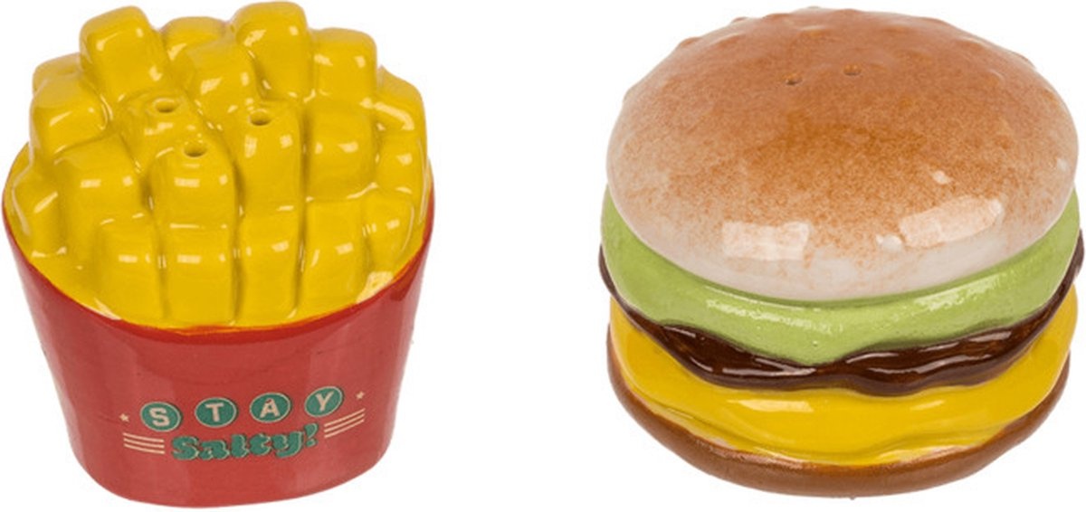 Peper- en zoutstel - Hamburger & frietjes - 5,5x5,5x4,5cm