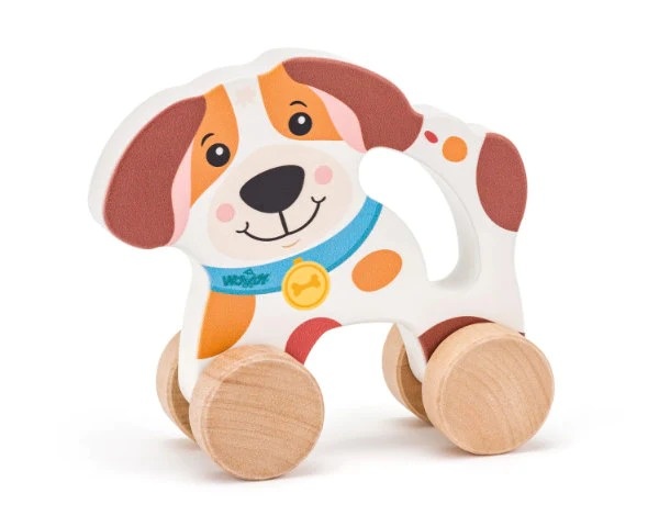 Hond - Op wielen - Met handvat - Hout