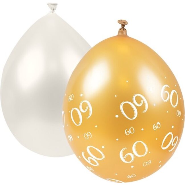 Paper Dreams Ballonnen - 60 jaar - Goud, wit - 30cm - 8st.