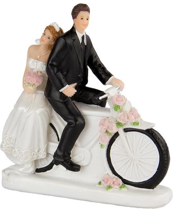 Trouwbeeldje - Caketopper - Bruidspaar op fiets - 3x10x11cm