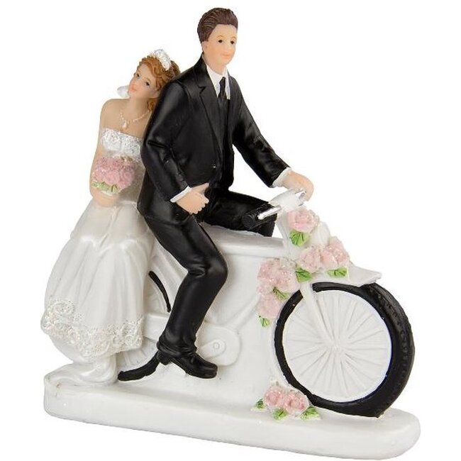 Folat Trouwbeeldje - Caketopper - Bruidspaar op fiets - 3x10x11cm