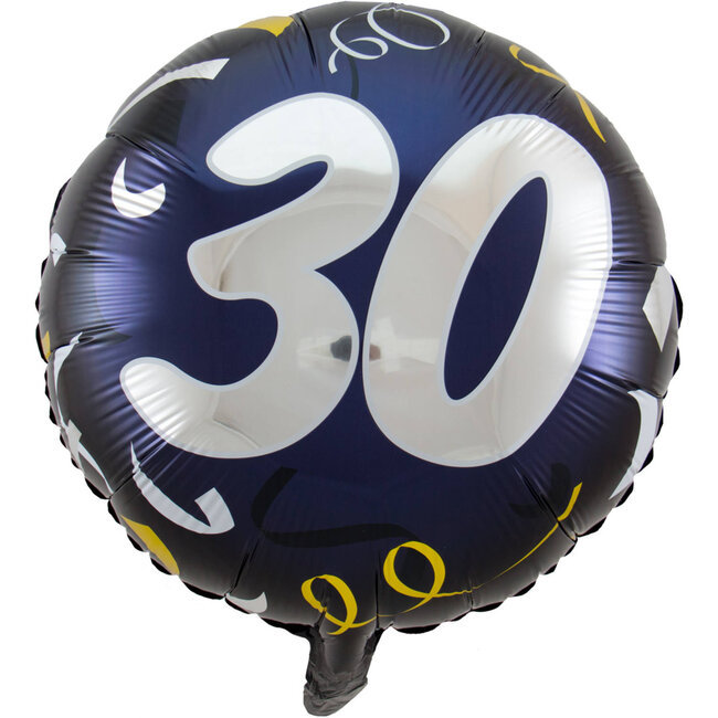 Folat Folieballon - 30 jaar - Zwart, zilver, goud -  45cm  - Zonder vulling