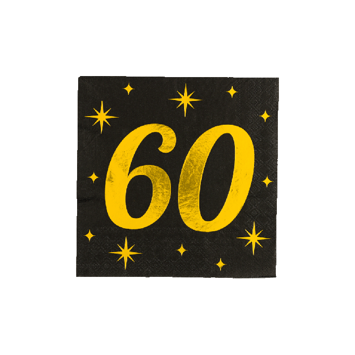 Servetten - 60 jaar - Goud, zwart - 33x33cm - 16st.
