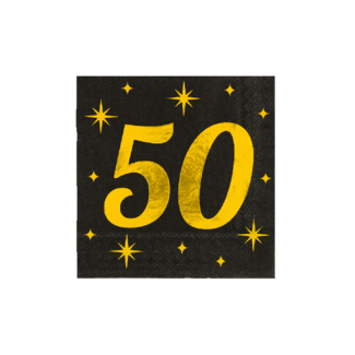 Paper Dreams Servetten - 50 jaar - Goud, zwart - 33x33cm - 16st.
