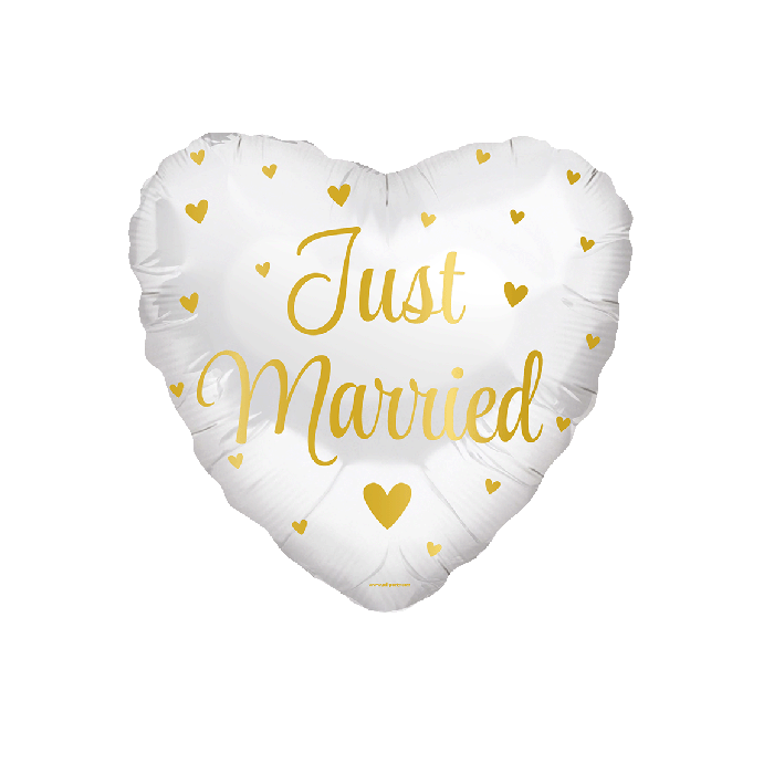 Folieballon - Just married - Wit hart met goud - 46cm - Zonder vulling