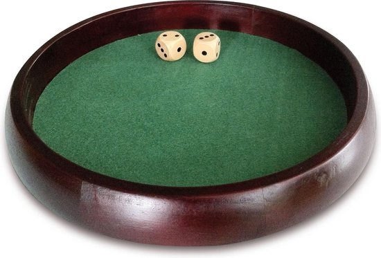 Pokerpiste - Hout - Donker - Incl. 2 dobbelstenen - 34cm