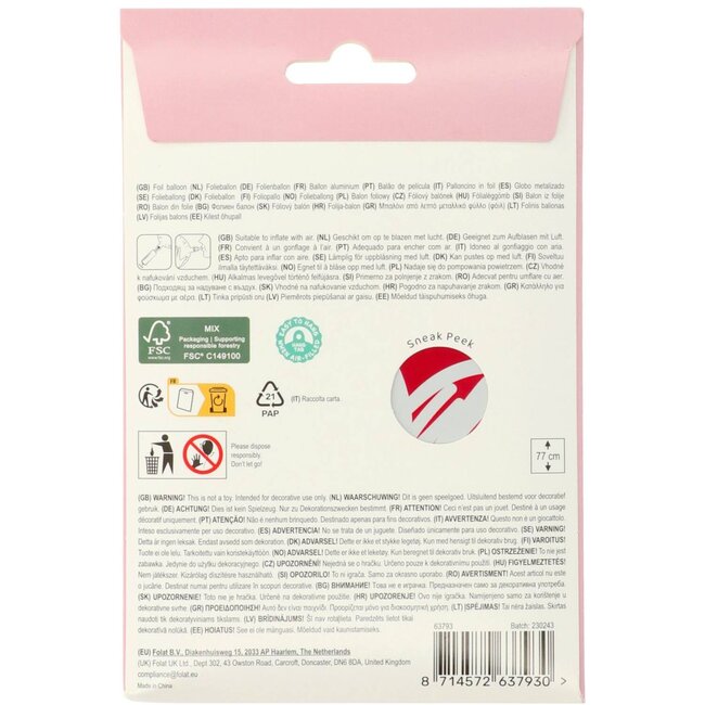 Folat Folieballon - Harten - Staand - Niet geschikt voor helium