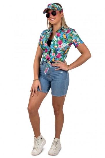 Blouse - Knoopbloes - Hawaii- Met zonneklep - Blauw - mt.40/42
