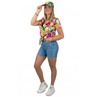 PartyXplosion Kostuum - Blouse - Hawaii - Met zonneklep - Roze - mt.40/42