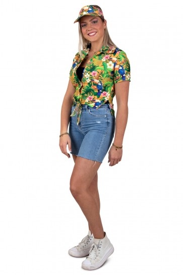 Kostuum - Blouse - Knoopbloes - Hawaii - Met zonneklep - Oranje - mt.40/42