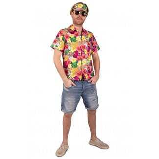 PartyXplosion Kostuum - Blouse - Hawaii - Met zonneklep - Roze - mt.52/54