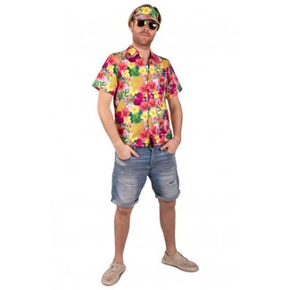 PartyXplosion Kostuum - Blouse - Hawaii - Met zonneklep - Roze - mt.56/58