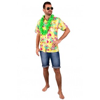 PartyXplosion Kostuum - Blouse - Hawaii - Met print - Geel - S