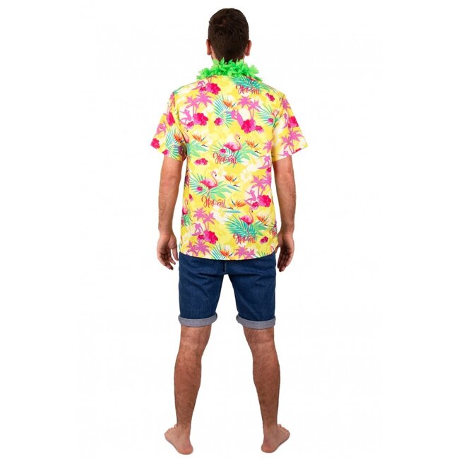 PartyXplosion Kostuum - Blouse - Hawaii - Met print - Geel - S