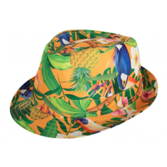 PartyXplosion Hoed - Gleufhoed - Hawaii - Met print - Oranje
