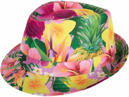 Hoed - Gleufhoed - Hawaii - Met print - Roze