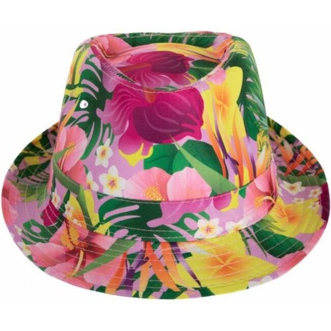 PartyXplosion Hoed - Gleufhoed - Hawaii - Met print - Roze