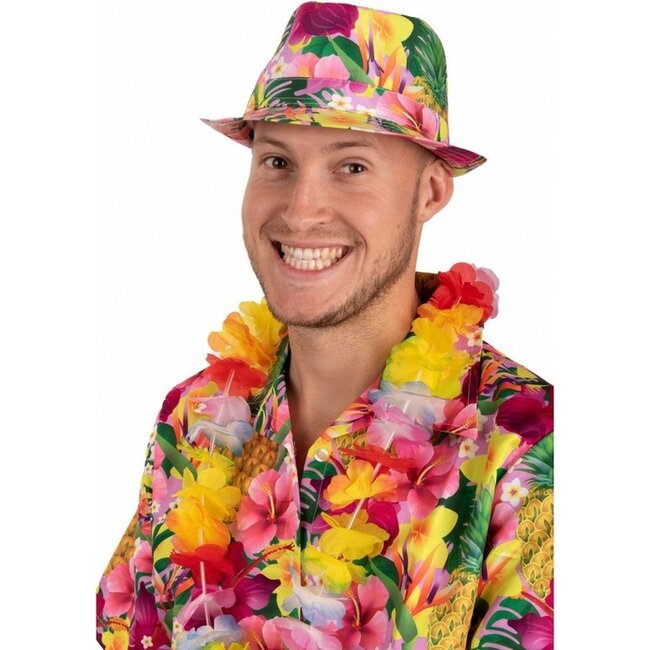 PartyXplosion Hoed - Gleufhoed - Hawaii - Met print - Roze