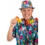 PartyXplosion Hoed - Gleufhoed - Hawaii - Met print - Blauw